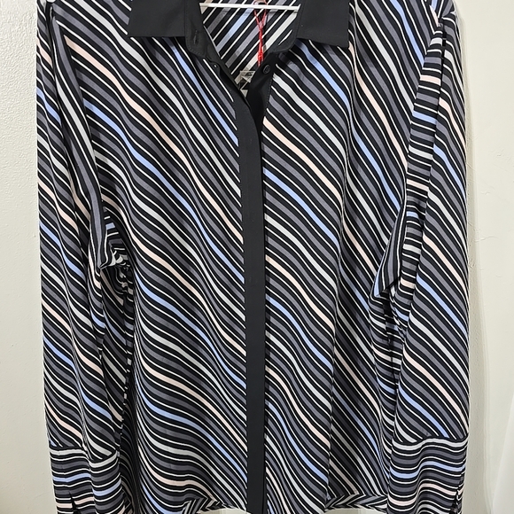 Anne Klein Black Forest Devonshire diagonal stripe, button up blouse size XL - Picture 9 of 9